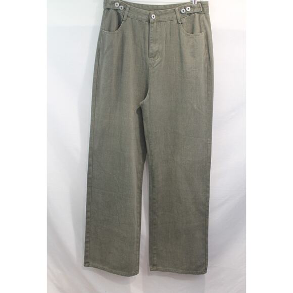 Commense Jeans Wide Leg Womens size 6 Green Denim Button Adjustable Waist - Picture 1 of 10